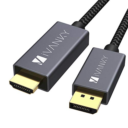 IVANKY Cavo DisplayPort a HDMI, DisplayPort HDMI 1080P in Nylon, DisplayPort (Display Port) HDMI per Laptop/Desktop/Scheda Grafica/HDTV/Proiettore/Monitor ECC, Grigio Siderale, 2M