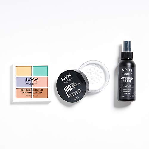 NYX Professional Makeup Kit Best Seller, Colour Correcting Palette, Makeup Finishing Powder, Setting Spray, Confezione da 3