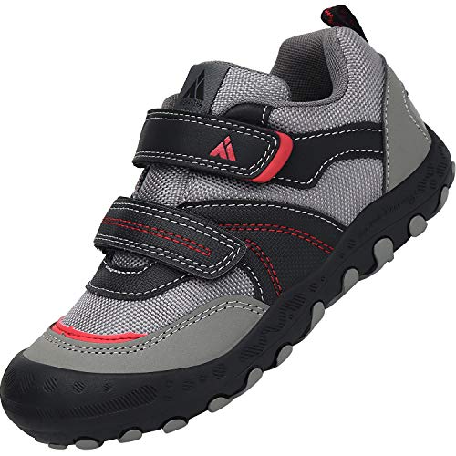 Scarpe Bambini Velcro Scarpa da Trekking Ragazzo Antiscivolo Scarpette da Montagna Ragazze Leggero Calzature Bambino Grigio Nero 31 EU