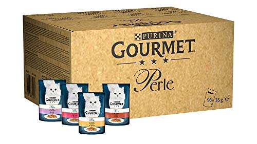 Purina Gourmet Perle Cibo Umido per Gatto Filettini in Salsa Trota + Tacchino + Anatra + Selvaggina - 96 x 85 g