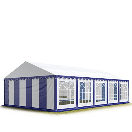 TOOLPORT Tendone per Feste 5x10 m PVC Blu-Bianco 100% Impermeabile Gazebo da Giardino Tendone da Esterno Tenda Party