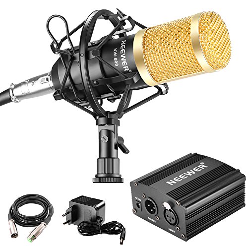 Neewer NW-800 - Set microfono e tensione fantasma: 1 microfono + 1 alimentazione phantom + 1 adattatore di rete + 1 supporto Shock Mount + 1 tappo + 1 cavo audio XLR + 1 adattatore per microfono