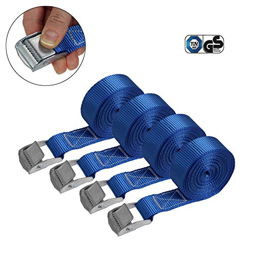 Cinghia di fissaggio Cinghie di tensione - blu - 2,5m 4m 6m - diverse quantità, sicura del carico resistenza fino a 250 kg DIN EN 12195-2, 4 pezzi 2.5 cm x 4 m