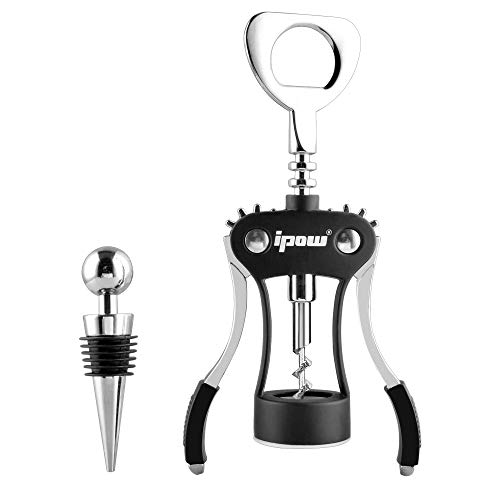 ipow 2 in 1 Cavatappi con Tappo del Vino Apribottiglie Vino Professionale Levatappi Accessori del Vino e Regali sfociare Bottiglia di Birra/Vino Rosso con Due Leve Antiscivolo