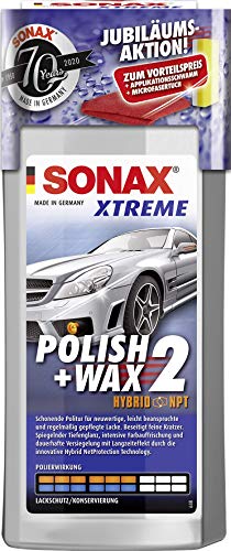 SONAX 207741 Xtreme Polish Wax 2 Hybrid NPT - Set 65 Anni, 500 ml, con Spugna per Applicazioni e Panno in Microfibra