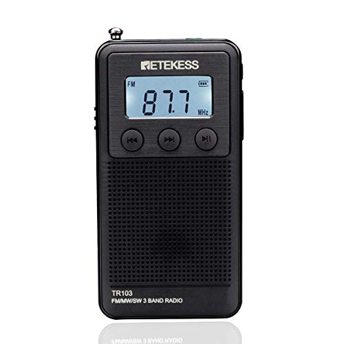 Retekess TR103 Mini Radio Portatile Radio FM MW SW Radiolina Lettore MP3 con Batteria Ricaricabile Supporta Carta TF