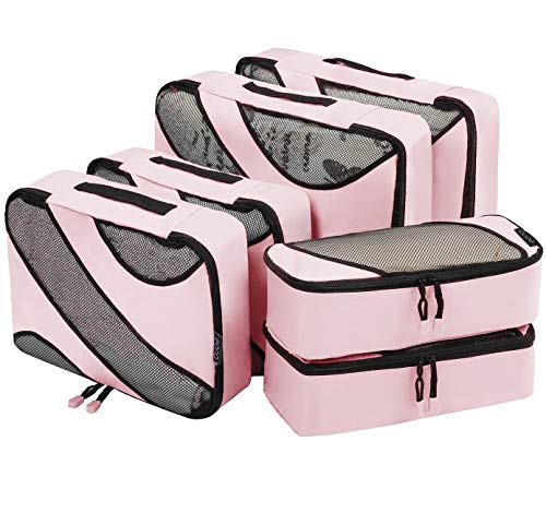 Eono by Amazon - Set di 6 Organizer per Valigie Organizzatori da Viaggio Sistema di Cubo di Viaggio Cubo Borse di Stoccaggio Luggage Packing Organizers Travel Packing Cubes, Rosa