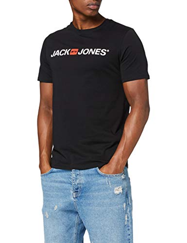 JACK & JONES Jjecorp Logo Tee SS Crew Neck Noos T-Shirt, Nero (Black Detail: Slim Fit), Large Uomo