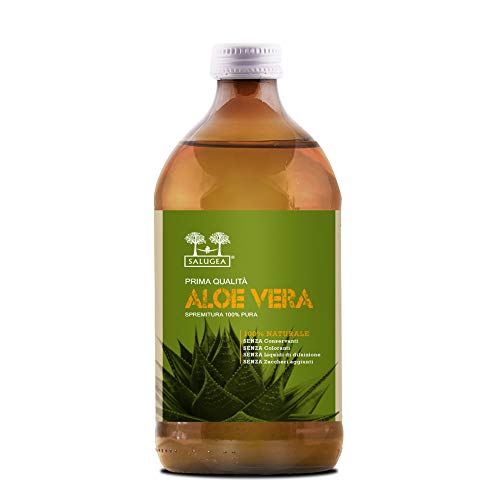 SUCCO DI ALOE VERA Salugea 0030 100% Puro e Naturale - Integratore detox, antiossidante e depurante, supporta digestione e difese immunitarie - 500 ml - Flacone in vetro scuro farmaceutico