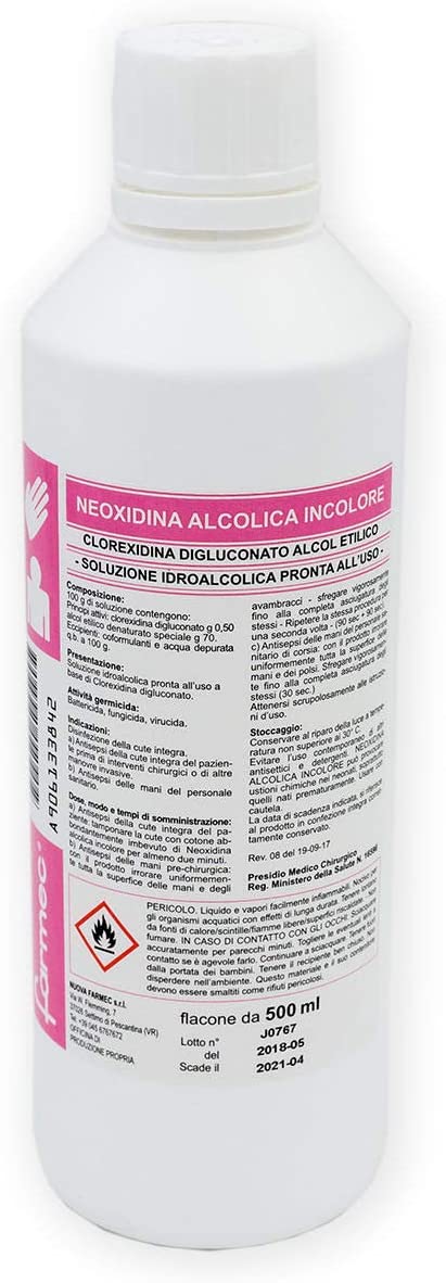 Neoxidina alcolica e incolore 500 ml disinfettante a base di clorexidina (0,5%)