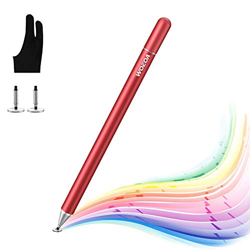 Penna Touch Pennino Tablet Penna per ipad WOEOA Tablet Punta Fine Universale con 2 Punte a Disco e 1 Guanti artistici in,Stilo per iPad,iphone,Smartphone ,Touchscreen e Tablet (rosso)