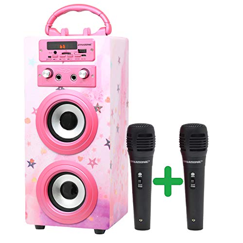 DYNASONIC 025 (3a generazione) Cassa Bluetooth Altoparlante con Karaoke 10W - Cassa portatile compatibile con computer, telefoni ecc con Microfono incluso (Rosa Brillante)
