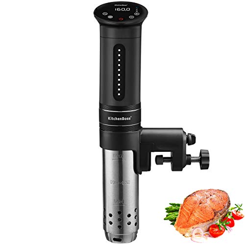 Sous Vide Roner Cucina a Bassa Temperatura Slow Cooker KitchenBoss Circolatore di immersione Professionale IPX7 impermeabile,Timer con Touch Screen, Include Sacchetti Sottovuoto da 10 Pezzi, Nero