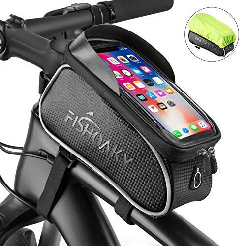 FISHOAKY Borsa Telaio Bici, Impermeabile Borsa da Manubrio per Biciclette, Touch Scree Porta Telefono MTB Borsa Porta Cellulare Bici Borse Biciclette per iPhone XS/X/Samsung S9/S8 Fino a 6,5