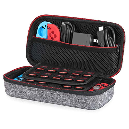 Custodia per Nintendo Switch – Younik Case Rigido da Viaggio Versione Aggiornata con più Spazio per 19 Cartucce, Caricabatteria Originale e altri Accessori per Nintendo Switch - Grigio