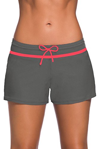 Yavero Pantaloncini da Bagno Donna Costumi Pantaloncini Asciugatura Rapida Pantaloncini da Mare con Drawstring Regolabile Grigio Rosa 3XL