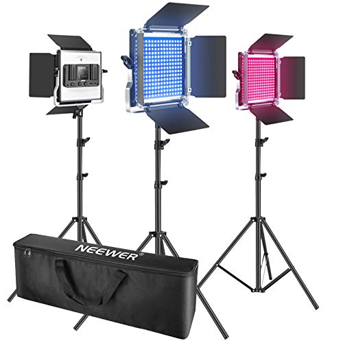 Neewer 3pz RGB Luce 530 LED SMD Controllo via APP, Kit d’Illuminazione con Cavalletti & Borsa di Trasporto, CRI 95, 3200-5600K, Luminosità 0% - 100%, 0-360 Colori Regolabili, 9 Condizioni Applicabili
