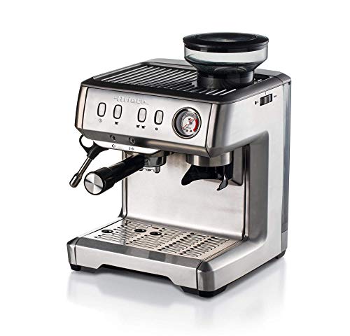 Ariete 1313 Macchina per caffè espresso con macinacaffè, per grani, polvere e cialda ESE, Cappuccinatore montalatte, Vano scaldatazze, Filtro 1 e 2 tazze, 1600 W, 1 cups, 15, Acciaio Inox