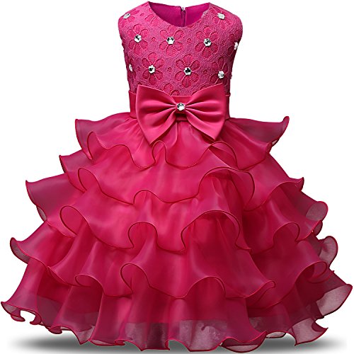 NNJXD Vestito da Ragazza Festa in Pizzo per Bambini Abiti da Sposa Taglia(100) 2-3 Anni Colore rosa