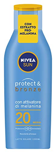 NIVEA Sun Protect & Bronze Latte Solare con Attivatore di Melanina, FP20, Protezione Media - 200 ml
