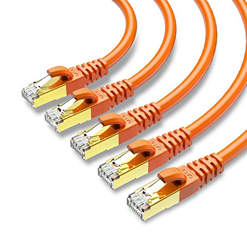 KASIMO Cavo Ethernet (3m Arancione x 5 Pezzi) LAN Cat 8 Patch Cavi Rete Alta velocità 40 Gbps / 2000Mhz