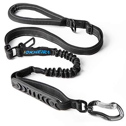 Iokheira Guinzaglio regolabile per cani 4 in 1, con cintura di sicurezza e impugnatura imbottita, per cani di tutte le dimensioni (nero)