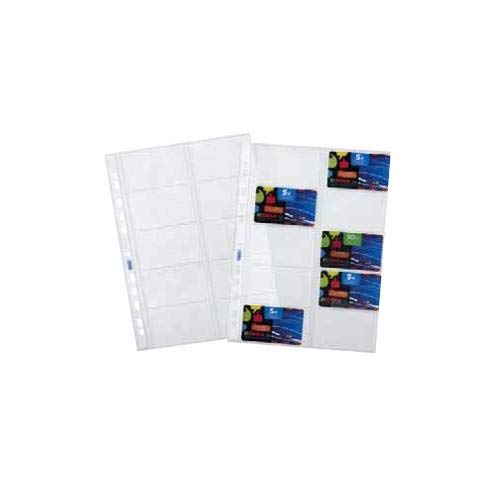 Favorit 100460075 Buste Foratura Universale Porta Cards, Formato Interno 8.5 x 5.4 (x10) cm, Finitura Liscia, 10 Tasche per Schede Telefoniche e Cards, Confezione da 10 Pezzi, Trasparenti