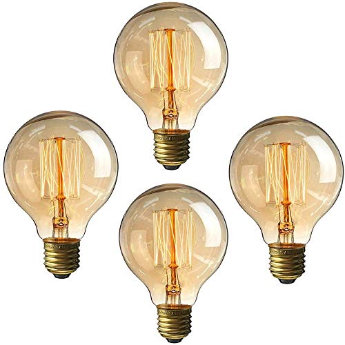 SHIyi Lampadina Vintage Edison Lampadina 40 Watt, 220 V, Attacco E27, Bianco Caldo Chiaro Pendent Lampadina, Confezione da 4 G80/40w