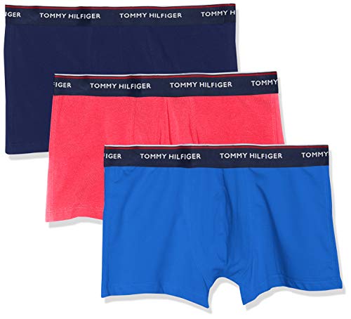 Tommy Hilfiger 3p Trunk Boxer, Rosso (Rose Red/Deep Ultramarine/Peacoat 680), Small (Pacco da 3) Uomo