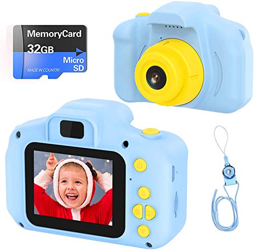 Fotocamera per Bambini Fotocamera Digitale Portatile con Scheda SD 32 GB TF Card HD da 2 Pollici 1080P Mini Ricaricabile Selfie Videocamera per Giocattoli Regalo Ragazzi Ragazze da 3 a 12 Anni (Blu)