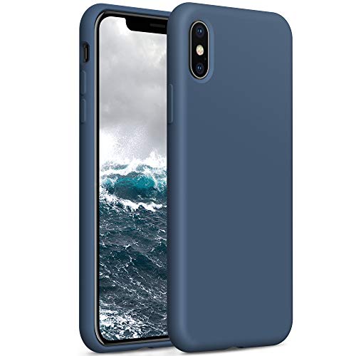 YATWIN Compatibile con Cover iPhone X 5,8'', Compatibile con Cover iPhone XS Silicone Liquido, Protezione Completa del Corpo con Fodera in Microfibra, Blu Notte