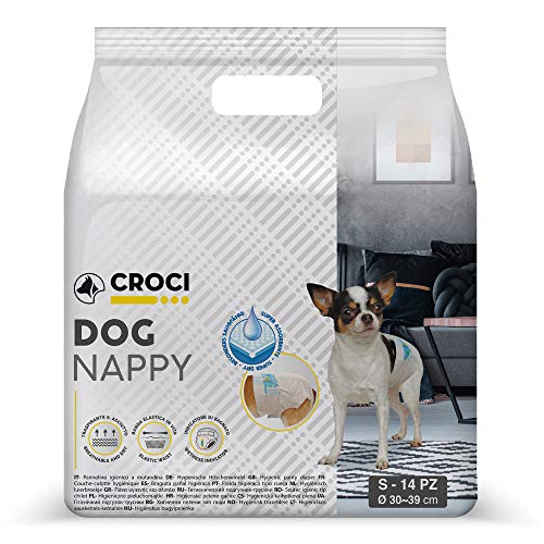 CROCI DOG NAPPY, Pannolino per Cani, per femmine in calore, cuccioli non ancora addomesticati, incontinenza, 14 Pezzi, Taglia S