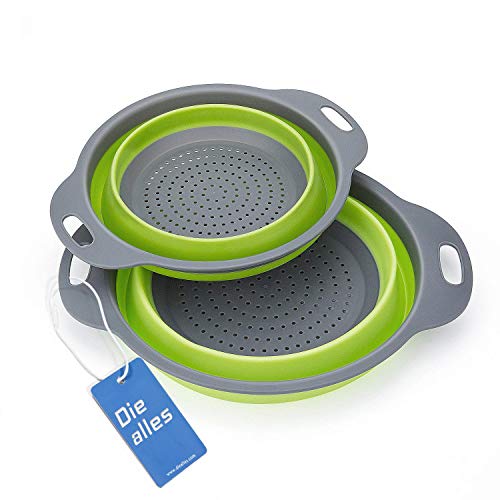 Scolapasta Set, Diealles Scolapasta Pieghevole in Silicone Filtro Cucina In Silicone Pieghevole Filtro Cestino per Cucina Domestica O Campeggio (Verde)