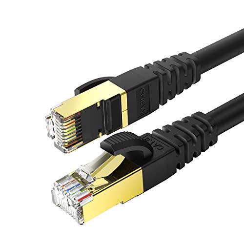 KASIMO Cavo Ethernet (0,5m Nero x 2 Pezzi) LAN Cat 8 Patch Cavi Rete Alta velocità 40 Gbps / 2000Mhz