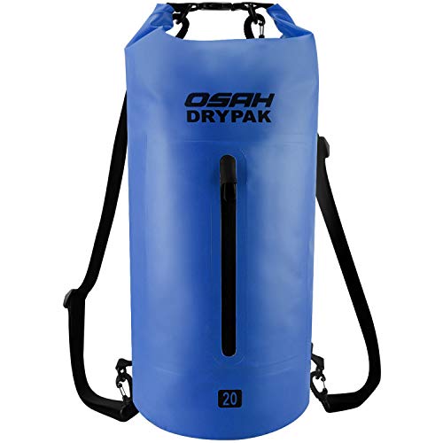 OSAH DRYPAK Borse Impermeabile Sacca Dry Bag 5L 10L 15L 20L 30L con Tracolla Regolabile per Spiaggia Sport d'Acqua Trekking Kayak Canoa Pesca Rafting Nuoto Campeggio (Blu Scuro, 15L)