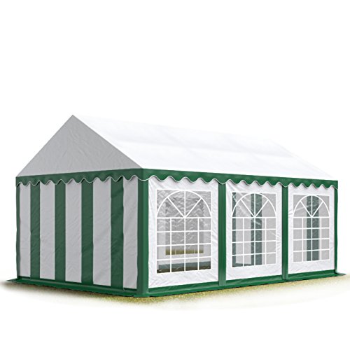 TOOLPORT Tendone per Feste 3x6 m PVC Verde-Bianco 100% Impermeabile Gazebo da Giardino Tendone da Esterno Tenda Party