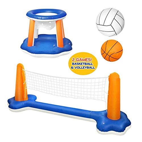 T-XYD Kit da Gioco per pallavolo in Piscina Set da pallavolo con Cerchi e Palline gonfiabili Nuoto Sport Acquatici con Rete Regolabile e 2 Palline per Bambini e Adulti