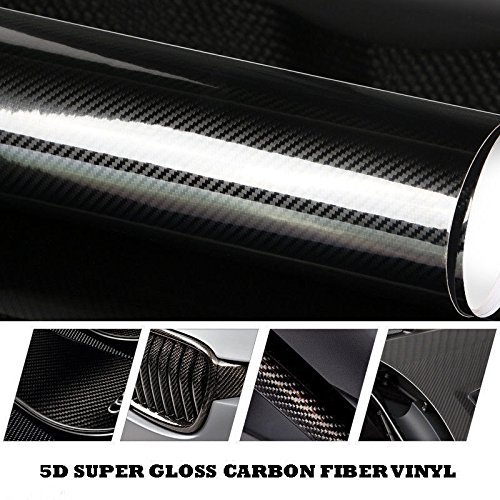 Kunfine Kunfine Pellicola in fibra di carbonio 5D per restyling dell'auto, impermeabile, colore nero lucido, anti bolle, per auto tuning Fai da Te, adesivo, 200 x 50 cm