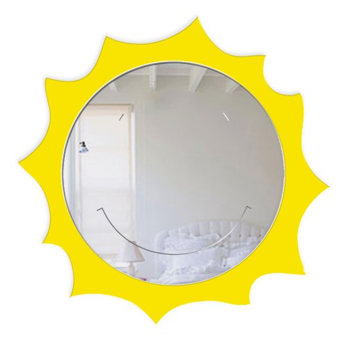 Mungai Mirrors - Specchio in vetro acrilico a forma di sole che sorride, 30 cm