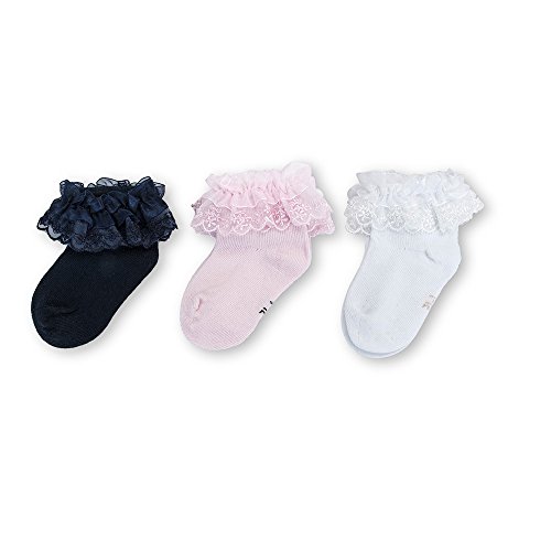 ESTAMICO - 3 paia di calzini per neonati, in cotone e pizzo, per battesimo 3 colori (3 paia). 0-6 Mesi