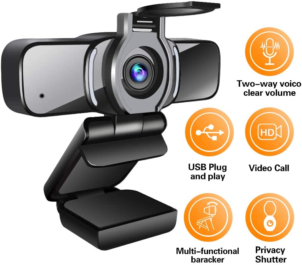 LarmTek Webcam HD 1080p con otturatore per la Privacy, videocamera per PC Laptop con Webcam e Microfono, videochiamata Widescreen e Supporto di Registrazione per conferenze, W3