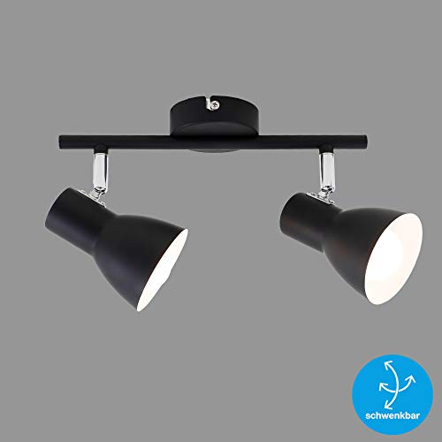 Briloner Leuchten Plafoniera, Lampada da soffitto, faretti orientabili e inclinabili, 2X E14, Max. 25 Watt, retrò, Nera, 275x80x150 mm (LxPxH), Nero, riflettore Interno Bianco