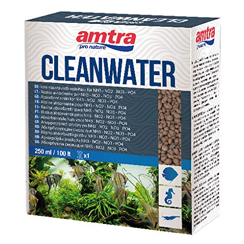 Amtra CLEANWATER - Resina Assorbente per inquinanti organici (NH3 NO2 NO3 PO4) in acquari d'Acqua Dolce e Marina, Formato 250 ml