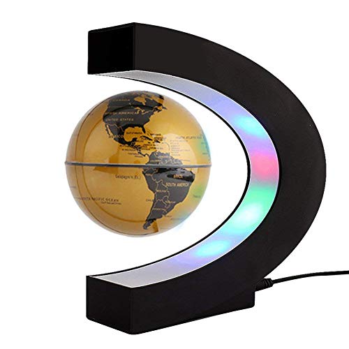 zjchao Globo Fluttuante con LED Levitazione Magnetica C Forma di Sfera World Map Idee Regalo per l'Istruzione Imparare Insegnare Ufficio Decorazione della Casa (Oro Globe)