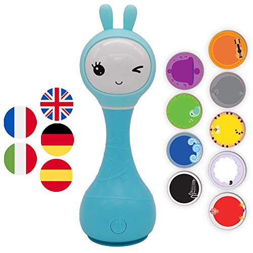 Alilo® Smart Bunny Multilingual: Inglese, Francese, Tedesco, Italiano, Spagnolo - Coniglietto Intelligente sonoro – R1 - Sonaglio per Bambini (Blu)
