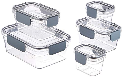 AmazonBasics - Contenitore per alimenti con chiusura, in tritan, 10 pezzi (5 contenitori + 5 coperchi)