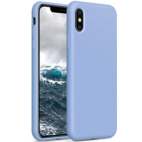 YATWIN Compatibile con Cover iPhone X 5,8'', Compatibile con Cover iPhone XS Silicone Liquido, Protezione Completa del Corpo con Fodera in Microfibra, Azzurro