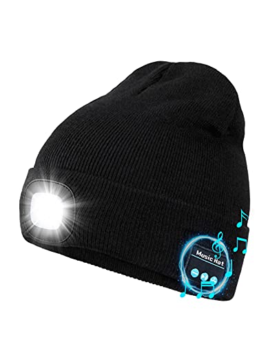 Wmcaps Bluetooth Cappello con Luce LED Ricaricabile, Berretto Musicale con Torcia a LED Tecnologia Uomo Donna Idea Regalo per Ciclismo Campeggio Escursionismo (Nero)
