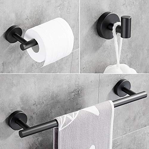 Hoomtaook Accessori Bagno Nero Set di Accessori da Bagno Portasciugamani Nero per Bagno a Parete 3 in 1 Portasciugamani Portasciugamani Porta Carta Igienica Vernice Spray Installazione Trapano Nero