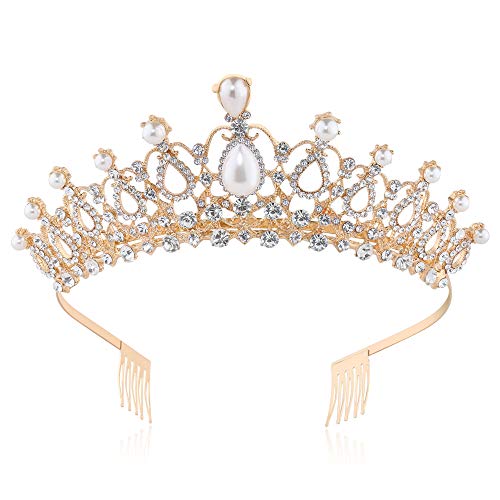 Coucoland - Corona da sposa Tiara per matrimonio, lussuoso, principessa, diadema, cristallo, compleanno, corona, costume da donna Stile 3 – oro. Taglia unica